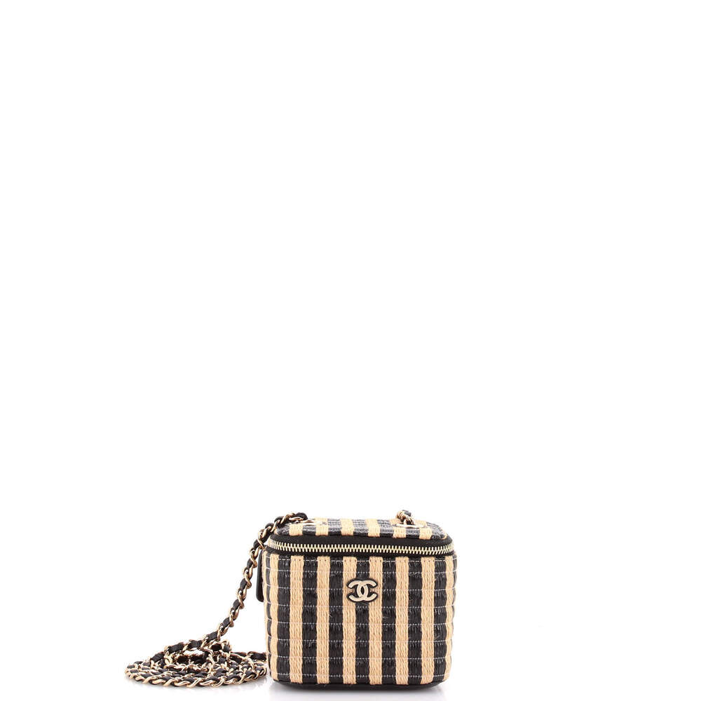 Chanel Mini Classic Vanity Case with Chain Striped Raffia and Jute